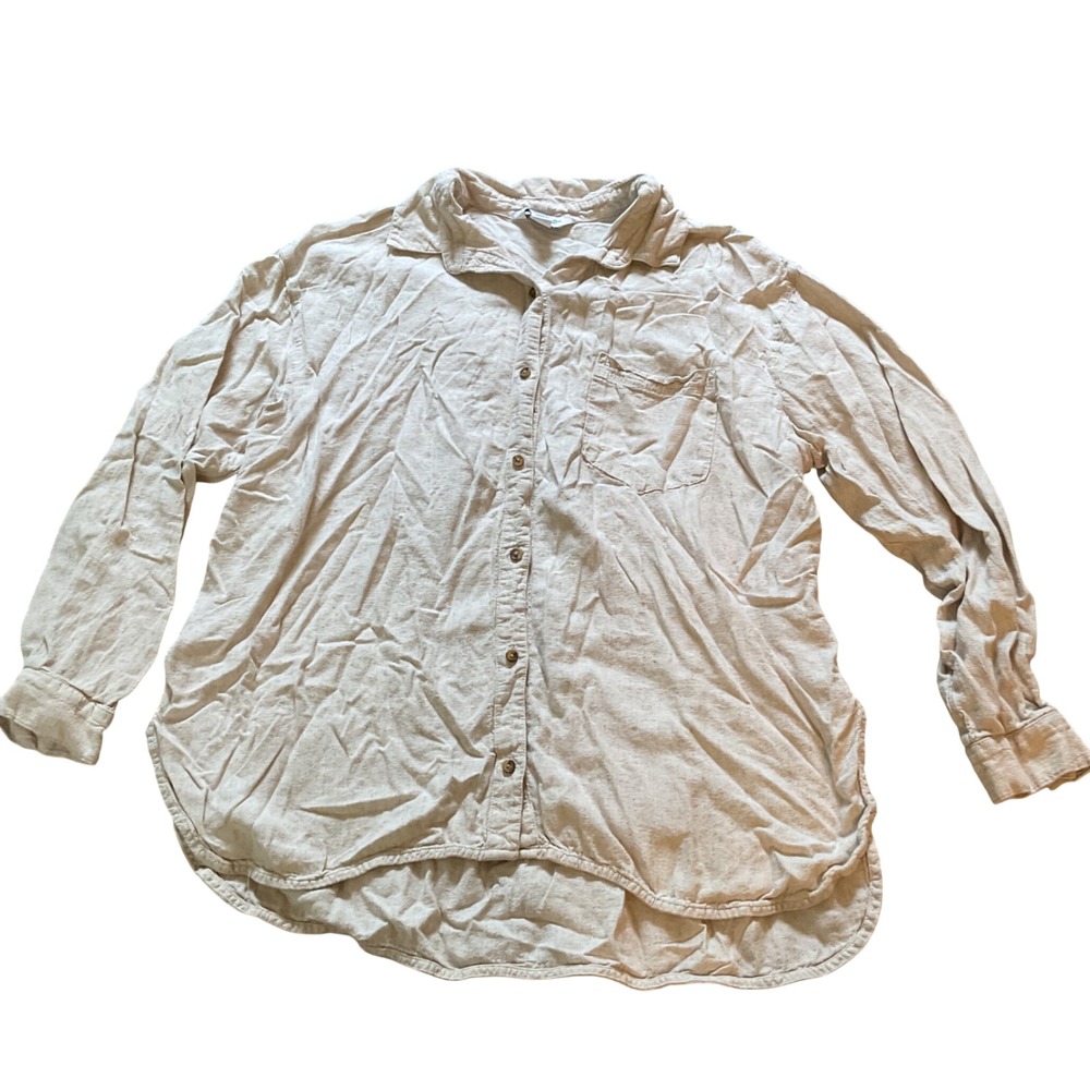 Old Navy The Boyfriend Shirt Oatmeal Beige Linen Blend Button Down Large